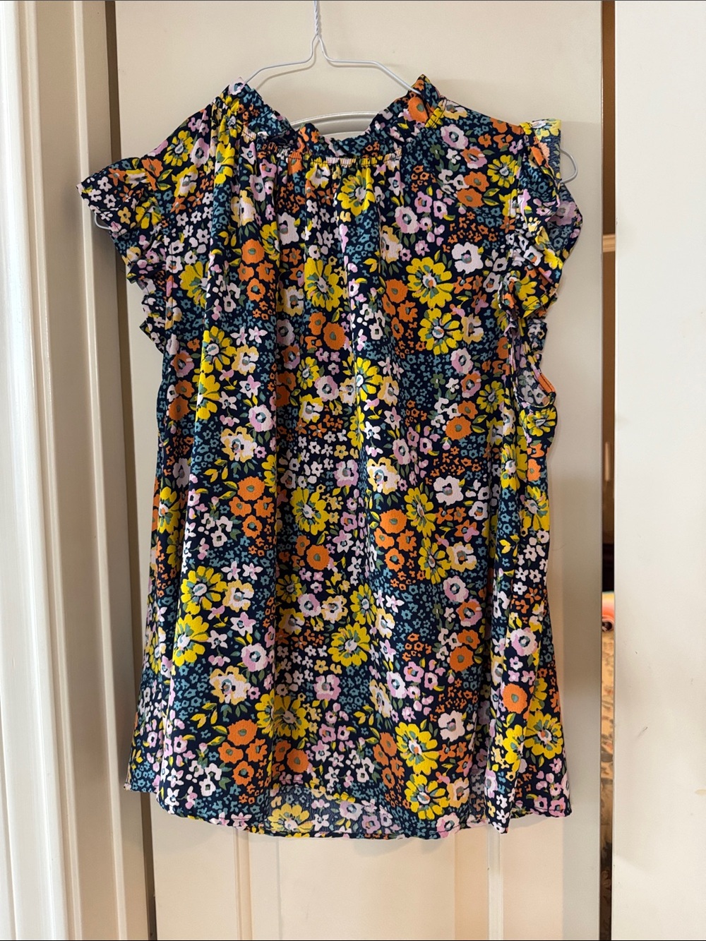 Women’s Floral Flutter Sleeve Blouse - Navy Multi
